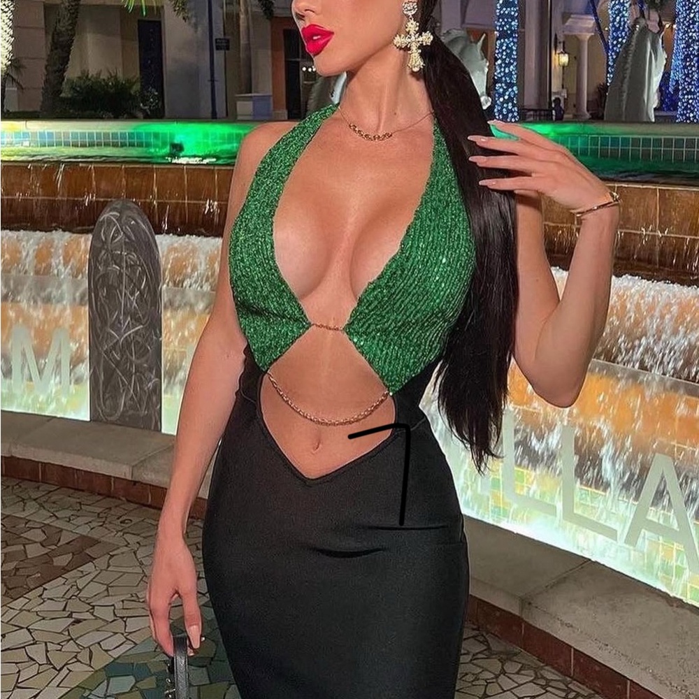 Glamorous Backless Green and Black Dress